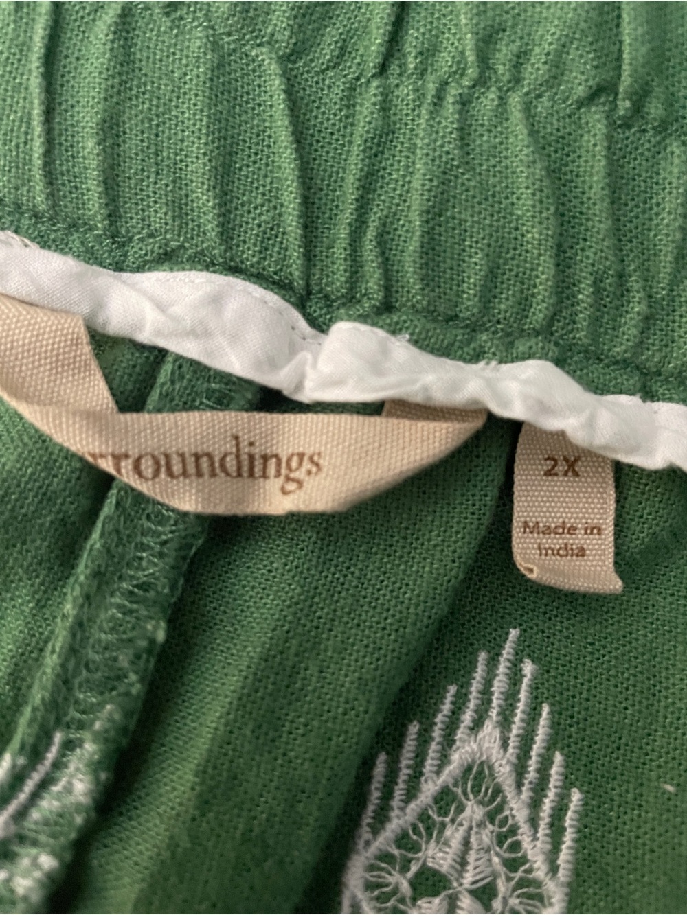 Soft Surroundings Lohara Green Embroidered Linen Blend Wide Leg Pant 2X Pull on - Picture 8 of 10